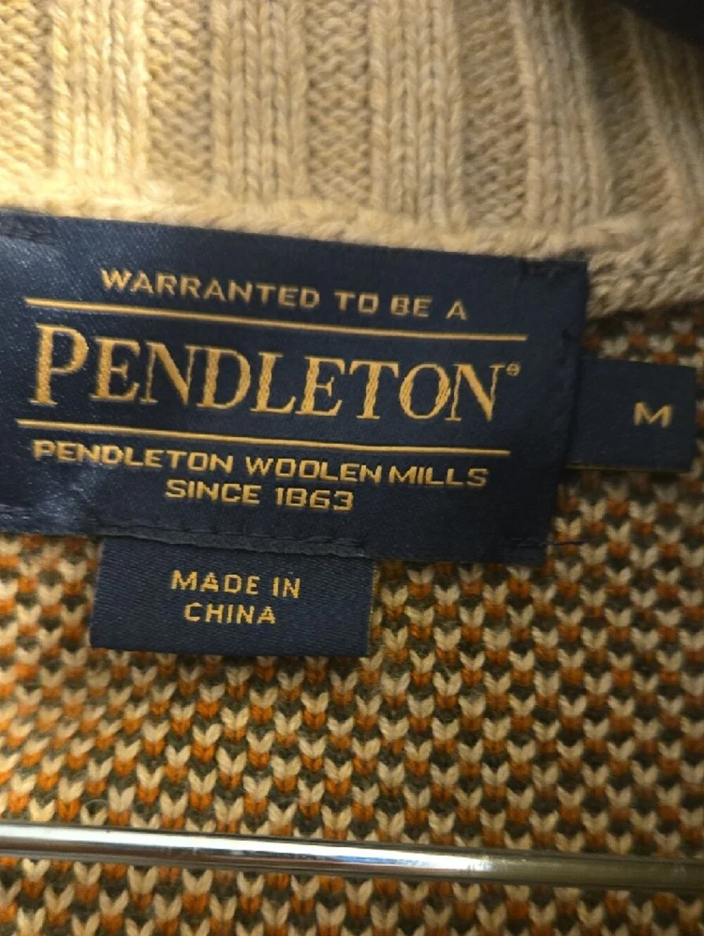 Pendleton MED Shawl Collar Cardigan in Cream, Mustard, Green and Orange - Picture 2 of 3